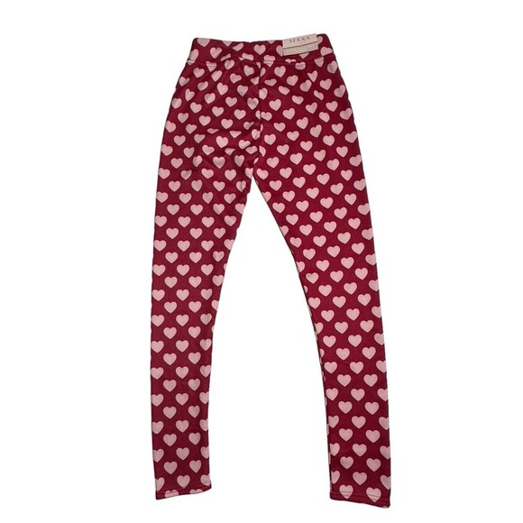NEW Serra Fleece Lined Leggings Red With Pink Hearts Women’s Size Small (4-6) - Picture 5 of 9